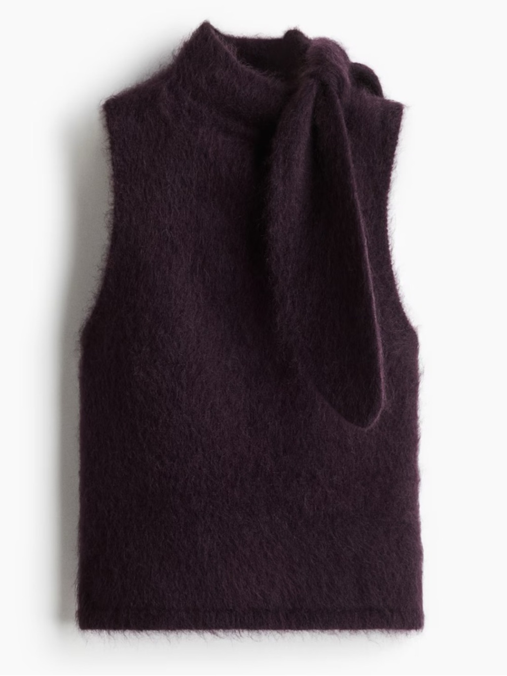 Mohair-Blend Scarf Collar Top plum
